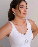 Gargantilha Longa Pingente Orgânico Vazado 3.8 cm Ródio Branco - 65 cm