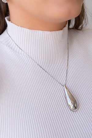 Gargantilha Gota Lisa Abaulada 4.8 cm Ródio Branco - 40cm