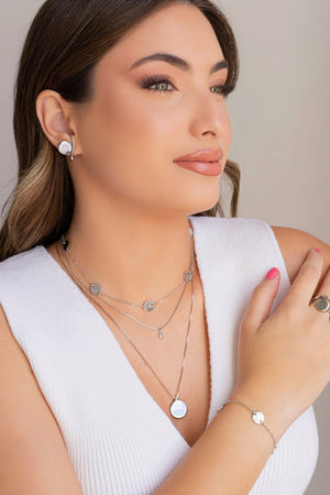 Choker Elos Plaquinhas Lisas Ródio Branco - 35 cm