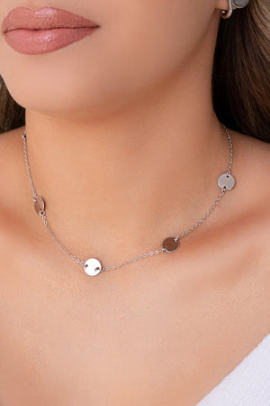 Choker Elos Plaquinhas Lisas Ródio Branco - 35 cm