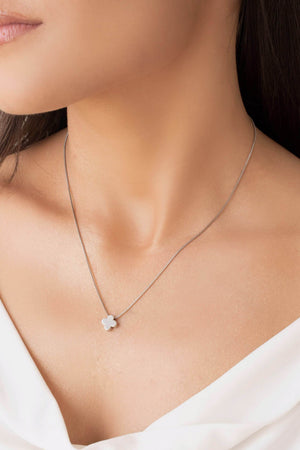 Choker Veneziana Trevo Liso Ródio Branco