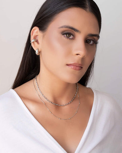 Colar Veneziana Bolinhas Lisas Ródio Branco - 45 cm