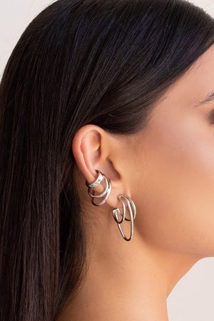 Brinco Argola Filetes Lisos 3.5 cm Ródio Branco