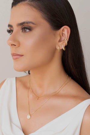 Gargantilha Dupla Redondo e Ponto de Luz Cristal Banhado a Ouro 18K