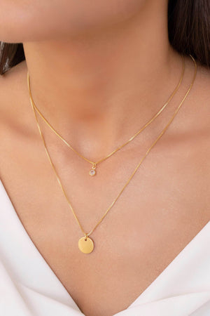 Gargantilha Dupla Redondo e Ponto de Luz Cristal Banhado a Ouro 18K