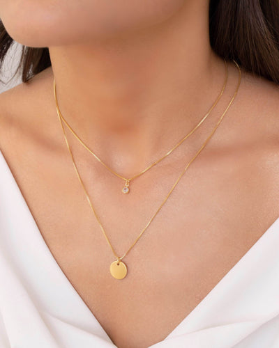 Colar Dupla Redondo e Ponto de Luz Cristal Banhado a Ouro 18K