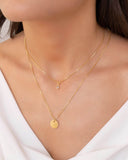 Gargantilha Dupla Redondo e Ponto de Luz Cristal Banhado a Ouro 18K