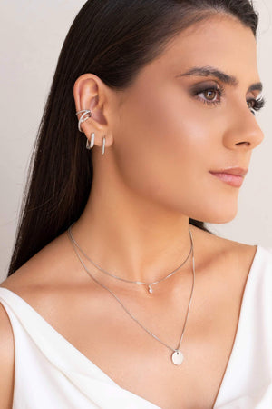 Gargantilha Dupla Redondo e Ponto de Luz Cristal Ródio Branco