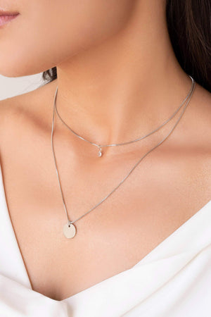 Gargantilha Dupla Redondo e Ponto de Luz Cristal Ródio Branco