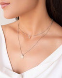 Gargantilha Dupla Redondo e Ponto de Luz Cristal Ródio Branco