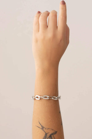 Pulseira Elos Ovais 9 mm Ródio Branco - 16 cm