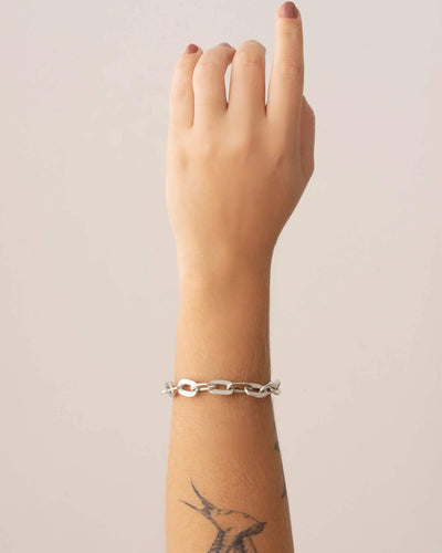 Pulseira Elos Ovais 9 mm Ródio Branco - 16 cm