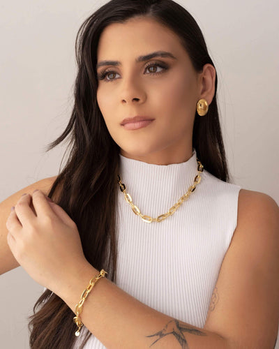 Choker Elos Ovais 9 mm Banhado a Ouro 18K - 35 cm