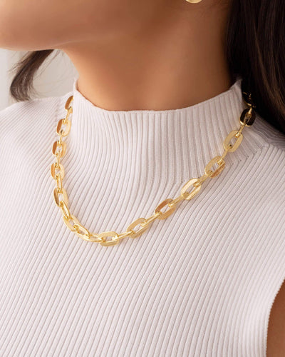 Choker Elos Ovais 9 mm Banhado a Ouro 18K - 35 cm