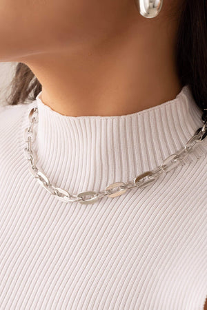 Choker Elos Ovais 9 mm Ródio Branco
