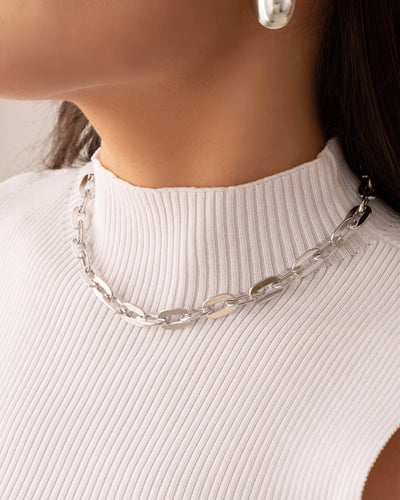 Choker Elos Ovais 9 mm Ródio Branco - 35 cm