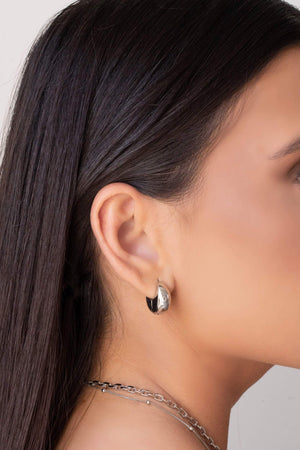 Brinco Argola Click Abaulada Lisa 1.7 cm Ródio Branco