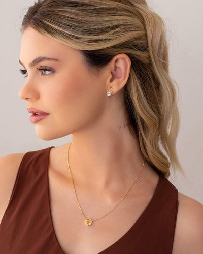 Brinco Fio Ponto de Luz Cristal 1,3 cm Banhado a Ouro 18K
