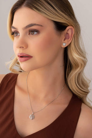 Gargantilha Árvore da Vida Cravejada Cristal Ródio Branco - 45 cm