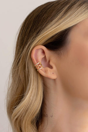 Piercing Filetes Cravejados Cristal Banhado a Ouro 18K