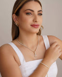Pulseira Baguetes Zircônia Fecho Gravata Banhado a Ouro 18K - 20 cm