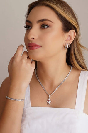 Pulseira Baguetes Zircônia Fecho Gravata Ródio Branco - 20 cm