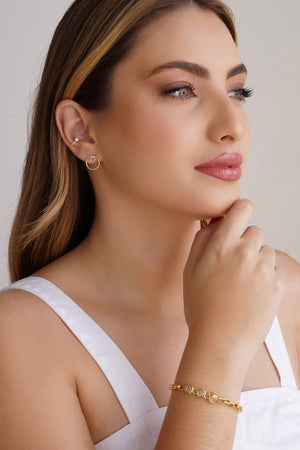 Pulseira Elos Pontos de Luz Cristal Banhado a Ouro 18K - 16 cm