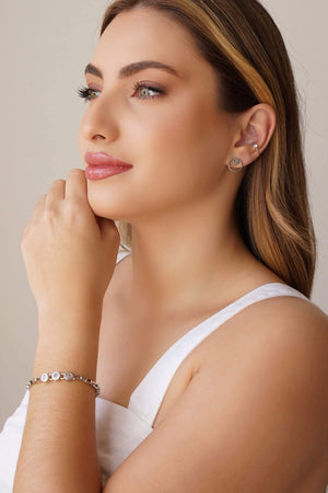 Pulseira Elos Pontos de Luz Cristal Ródio Branco - 16 cm