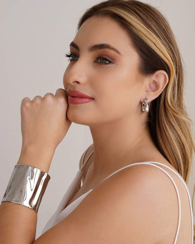 Bracelete Martelado 6,2 cm Ródio Branco