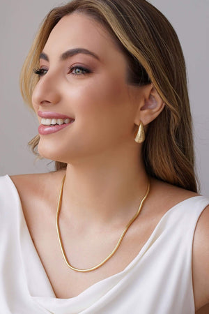 Brinco Gota Texturizada 2.8 cm Banhado a Ouro 18K