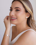 Pulseira Flor Riscada Ródio Branco