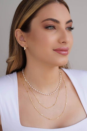 Gargantilha Tripla Pérolas Canutilhos Banhado a Ouro 18K