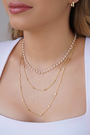 Gargantilha Tripla Pérolas Canutilhos Banhado a Ouro 18K