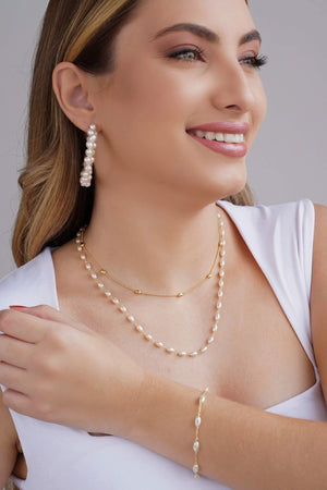 Pulseira Elos Pérolas Ovais 4 mm Banhado a Ouro 18K