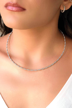 Gargantilha Corda Violão Torcida 2.5 mm Ródio Branco