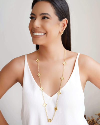 Gargantilha Longa Trevos Riscados Banhado a Ouro 18K - 80 cm