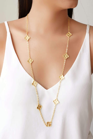 Gargantilha Longa Trevos Riscados Banhado a Ouro 18K - 80 cm