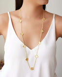 Gargantilha Longa Trevos Riscados Banhado a Ouro 18K - 80 cm