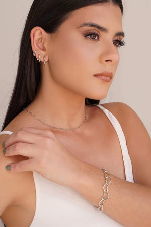 Choker Corações Vazados 3 mm Ródio Branco