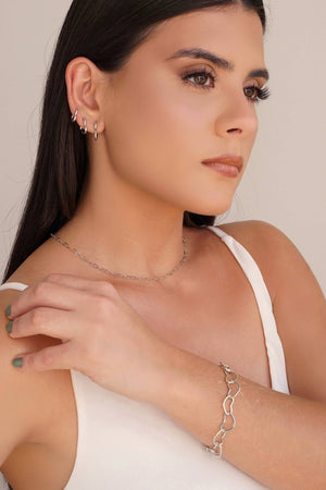 Pulseira Corações Vazados 1.1 cm Ródio Branco