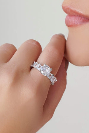 Anel Carré Ponto de Luz Cristal Tamanho 21 Ródio Branco