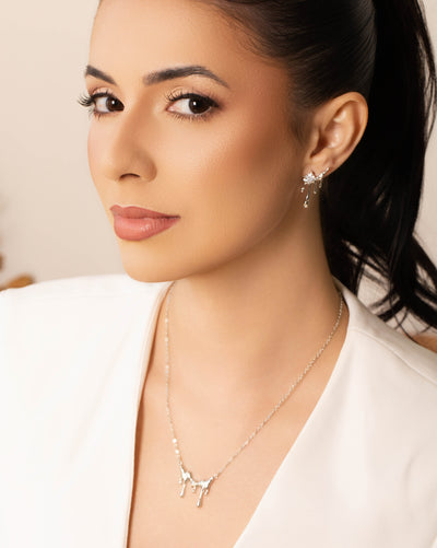 Ear Cuff Orgânico Derretido Ponto de Luz Cristal 2.5 cm Ródio Branco