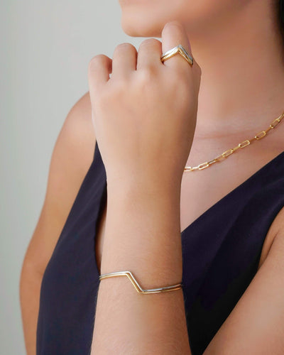 Anel em V Liso Tamanho 21 Banhado a Ouro 18K
