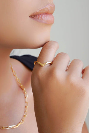 Anel em V Liso Tamanho 25 Banhado a Ouro 18K