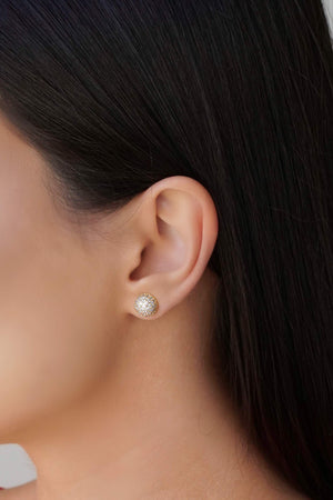 Brinco Meia Bola Cravejada Cristal 9 mm Banhado a Ouro 18K