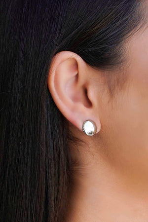 Brinco Redondo Achatado Liso 1.3 cm Ródio Branco