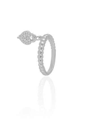 Anel Chave Coração Cravejado Cristal Tamanho 20 Ródio Branco