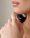 Anel Chave Coração Cravejado Cristal Tamanho 22 Banhado a Ouro 18K