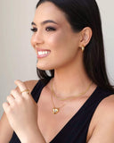 Anel Chave Coração Cravejado Cristal Tamanho 22 Banhado a Ouro 18K