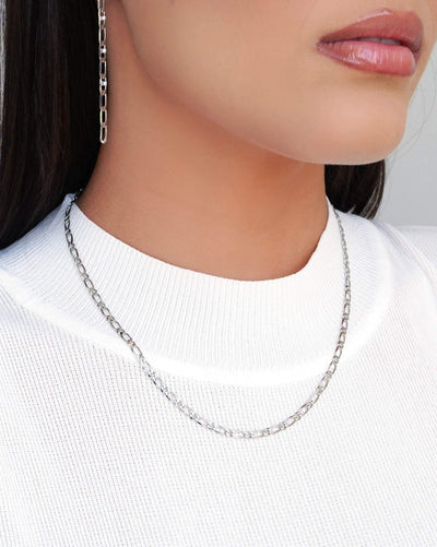 Colar Elos 3 mm Ródio Branco - 40 cm